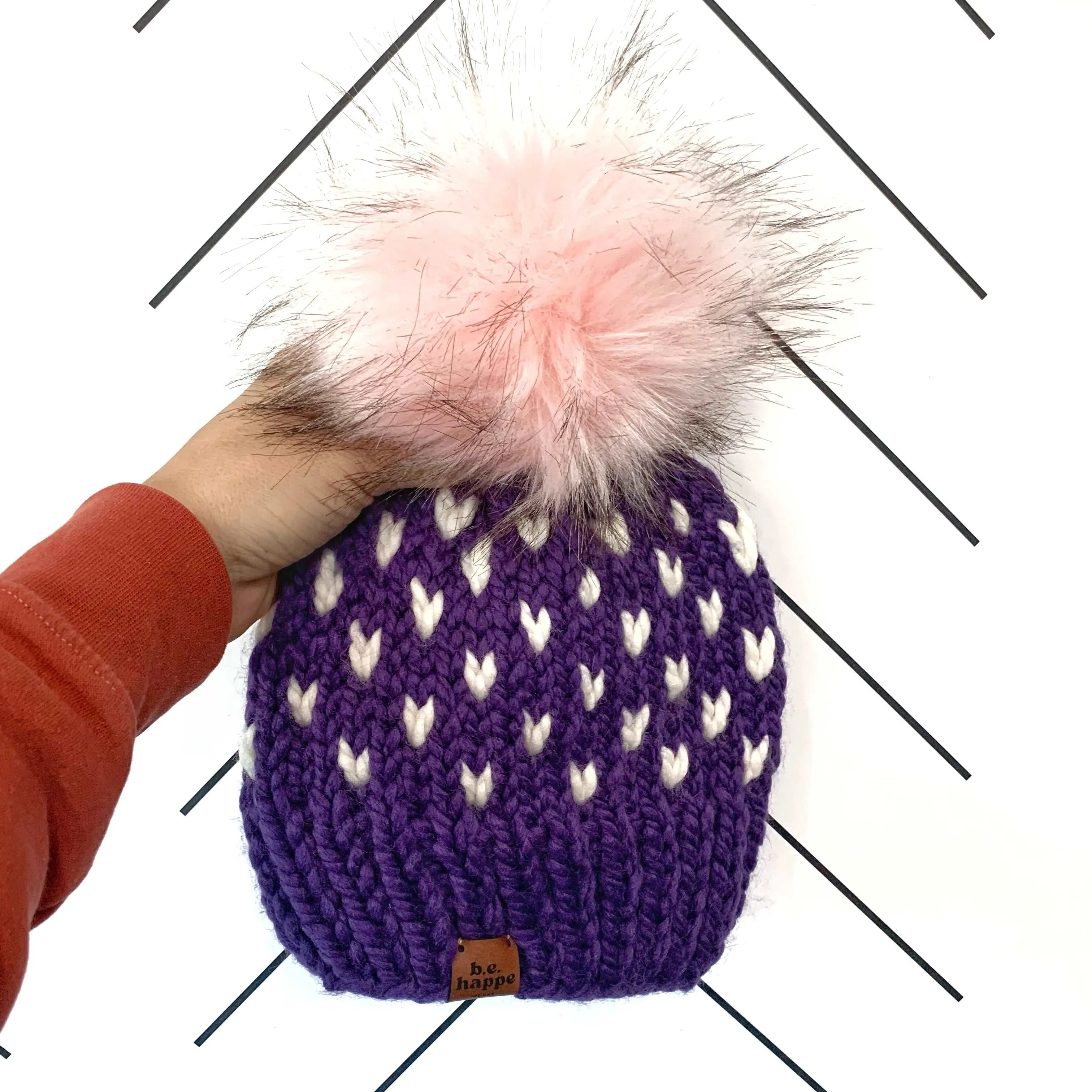 0-3 month Baby Happe Hearts Knit Pom Hat | Iris Purple