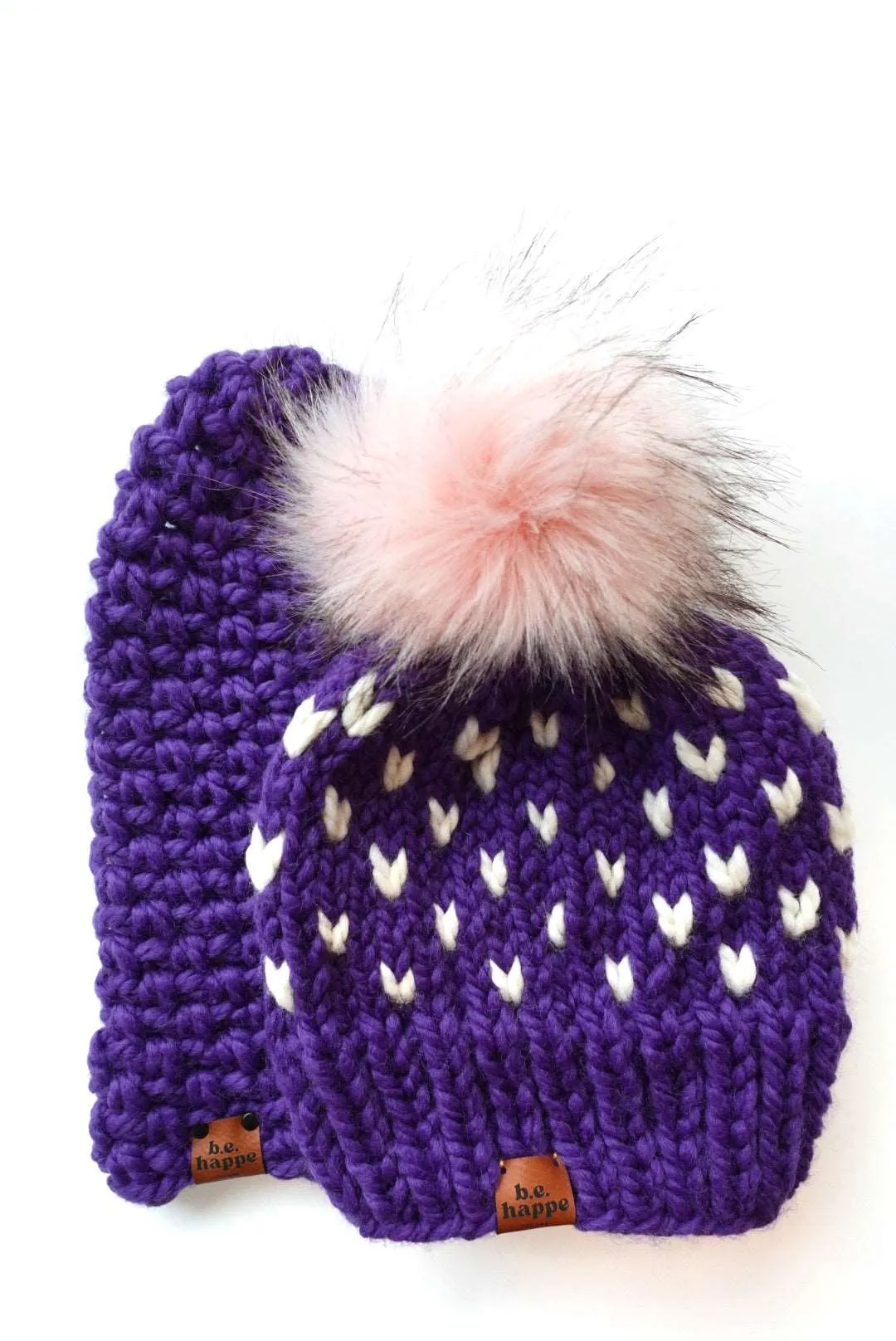 0-3 month Baby Happe Hearts Knit Pom Hat | Iris Purple