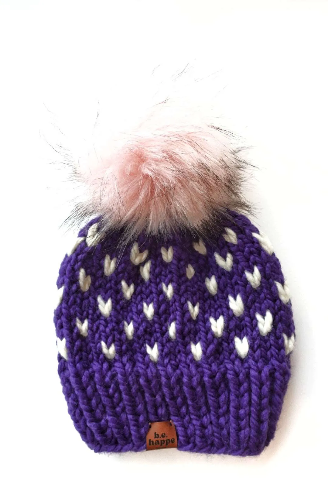 0-3 month Baby Happe Hearts Knit Pom Hat | Iris Purple