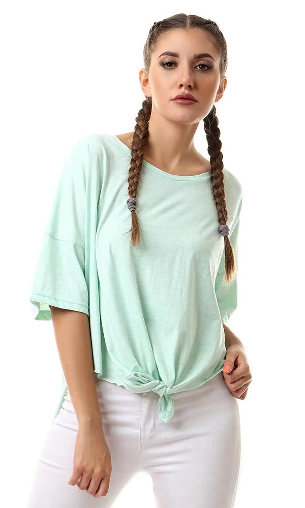 56992 Loose Front Tie Heather Light Green Tee