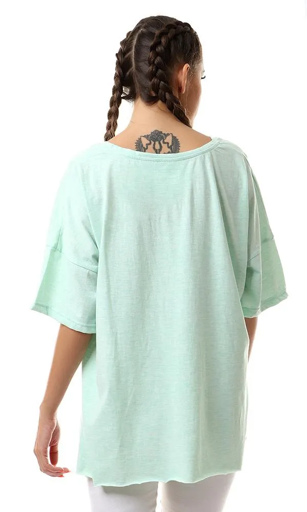 56992 Loose Front Tie Heather Light Green Tee