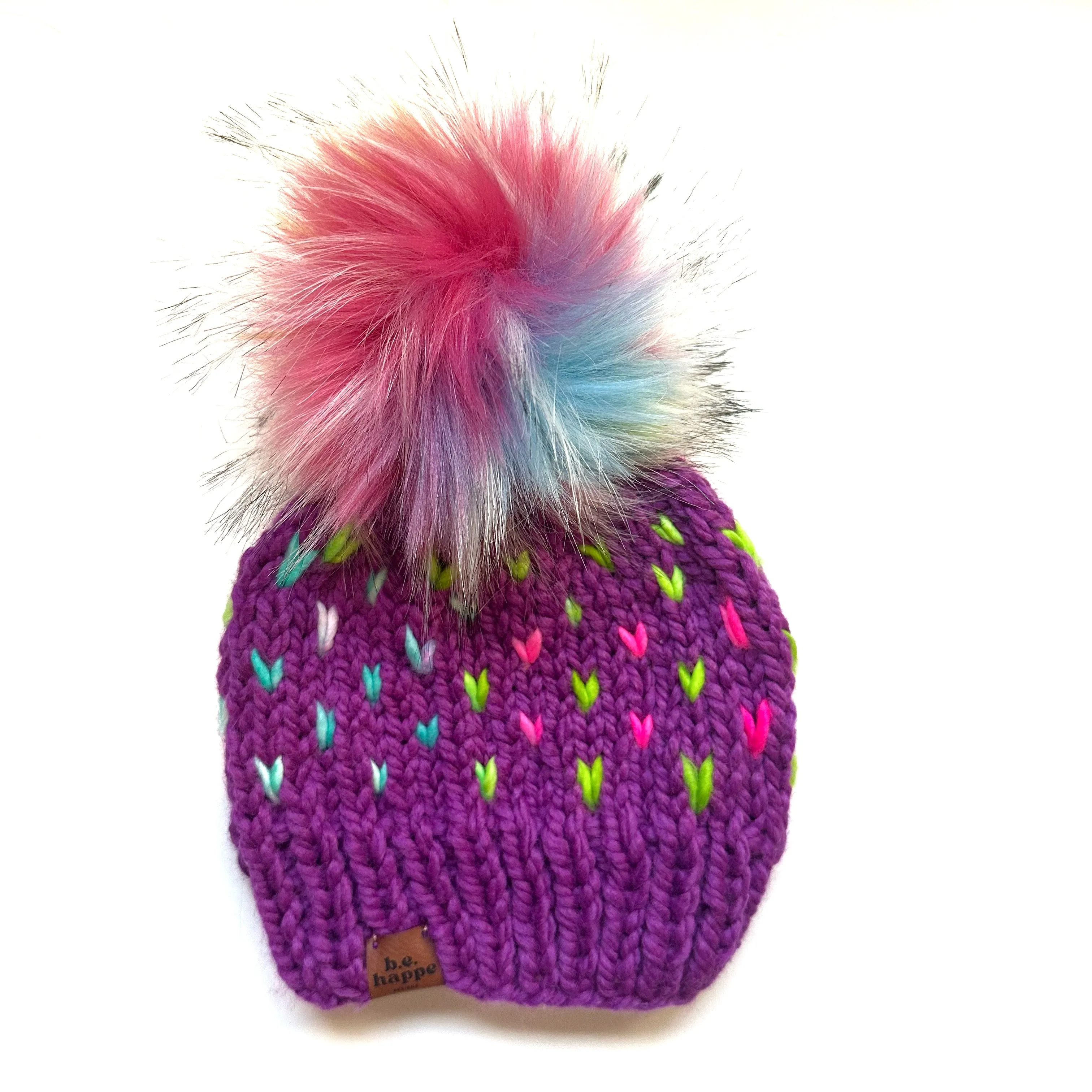 6-12 month Knit Hearts Pom Hat | Lollipop Rainbow