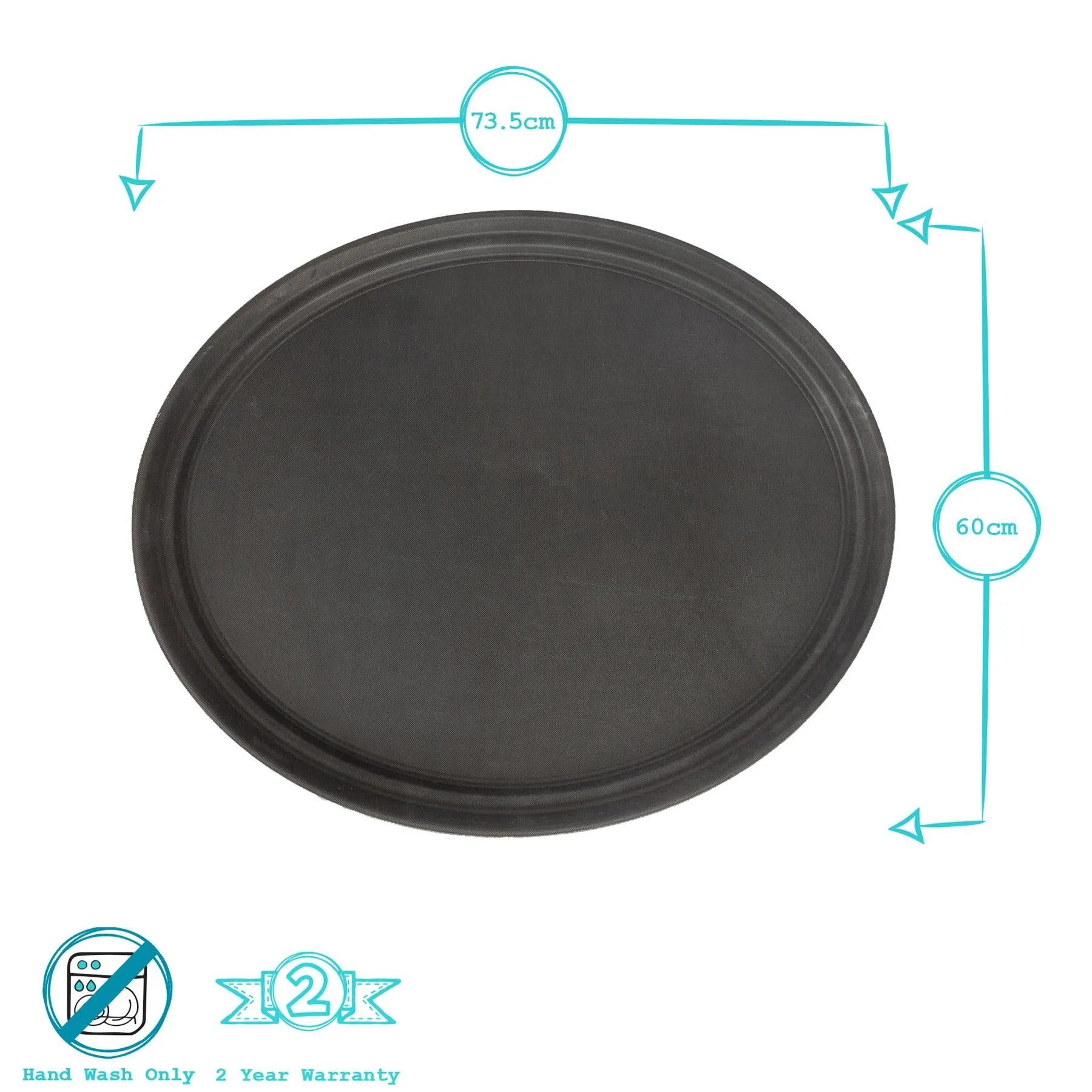 73cm Black Oval Non-Slip Serving Tray - By Argon Tableware