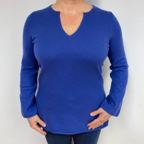 Admiral Blue Longline Cashmere V-Neck Jumper Large