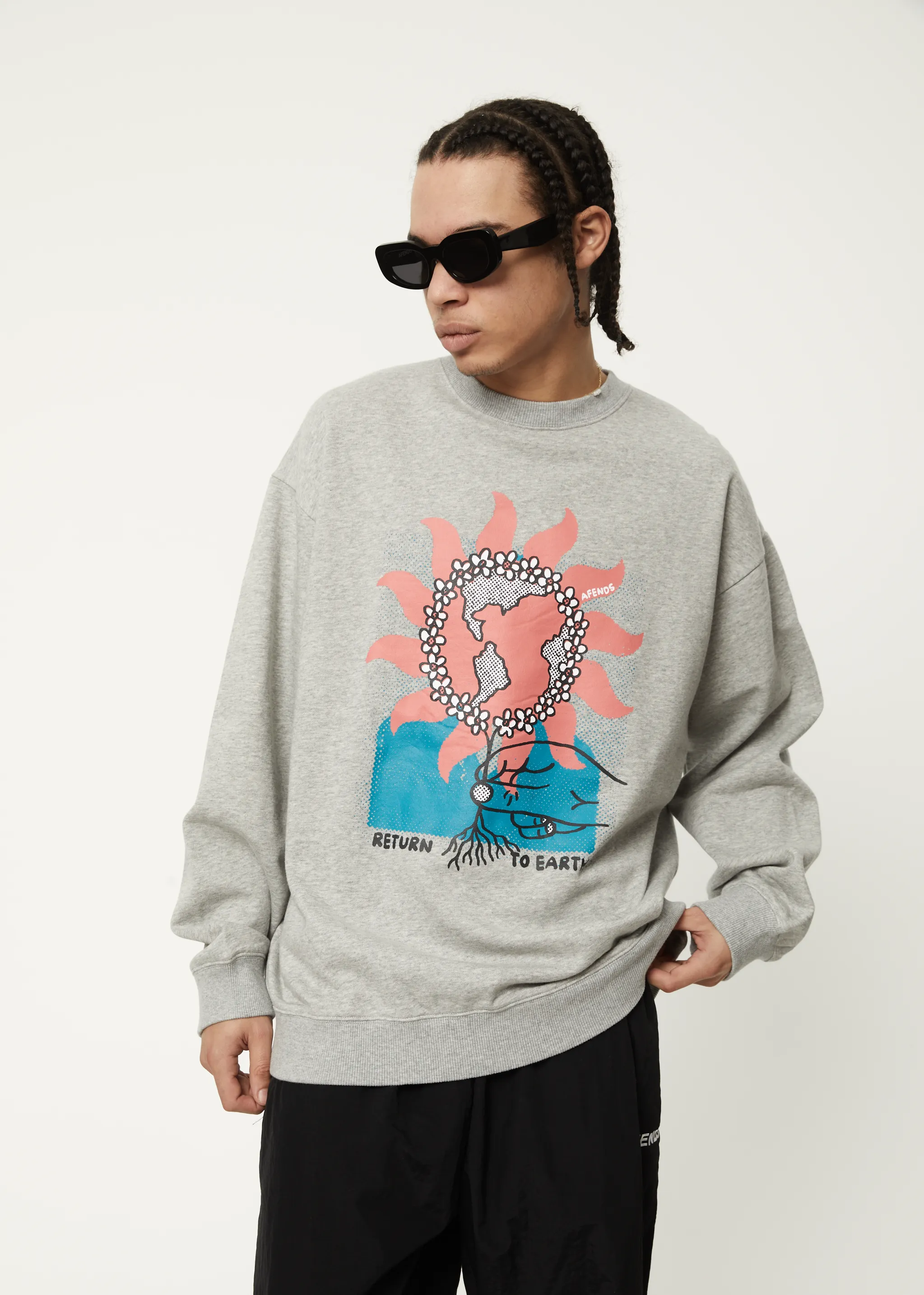 AFENDS Mens Return To Earth - Crew Neck Jumper - Shadow Grey Marle