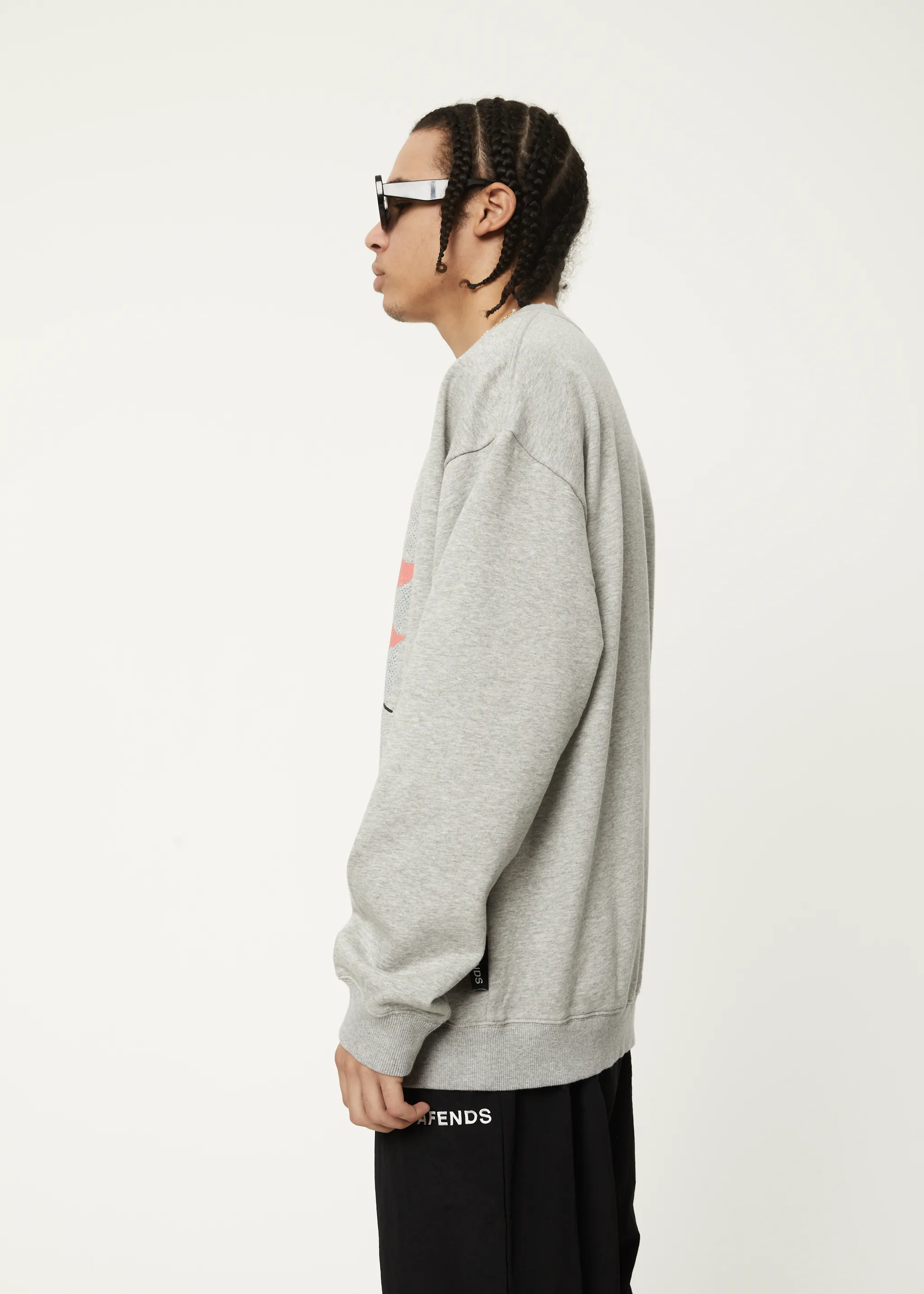 AFENDS Mens Return To Earth - Crew Neck Jumper - Shadow Grey Marle