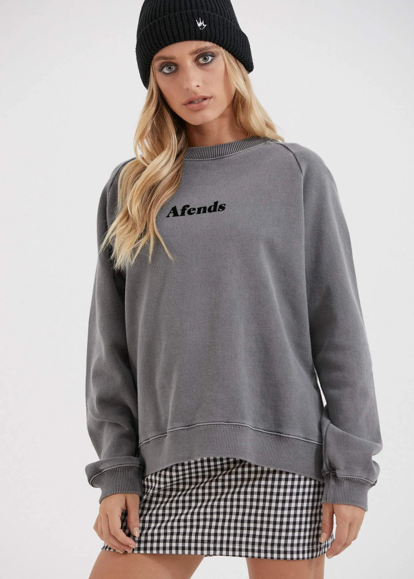 Afends Womens Stella - Slouchy Crew Neck - Stone Black