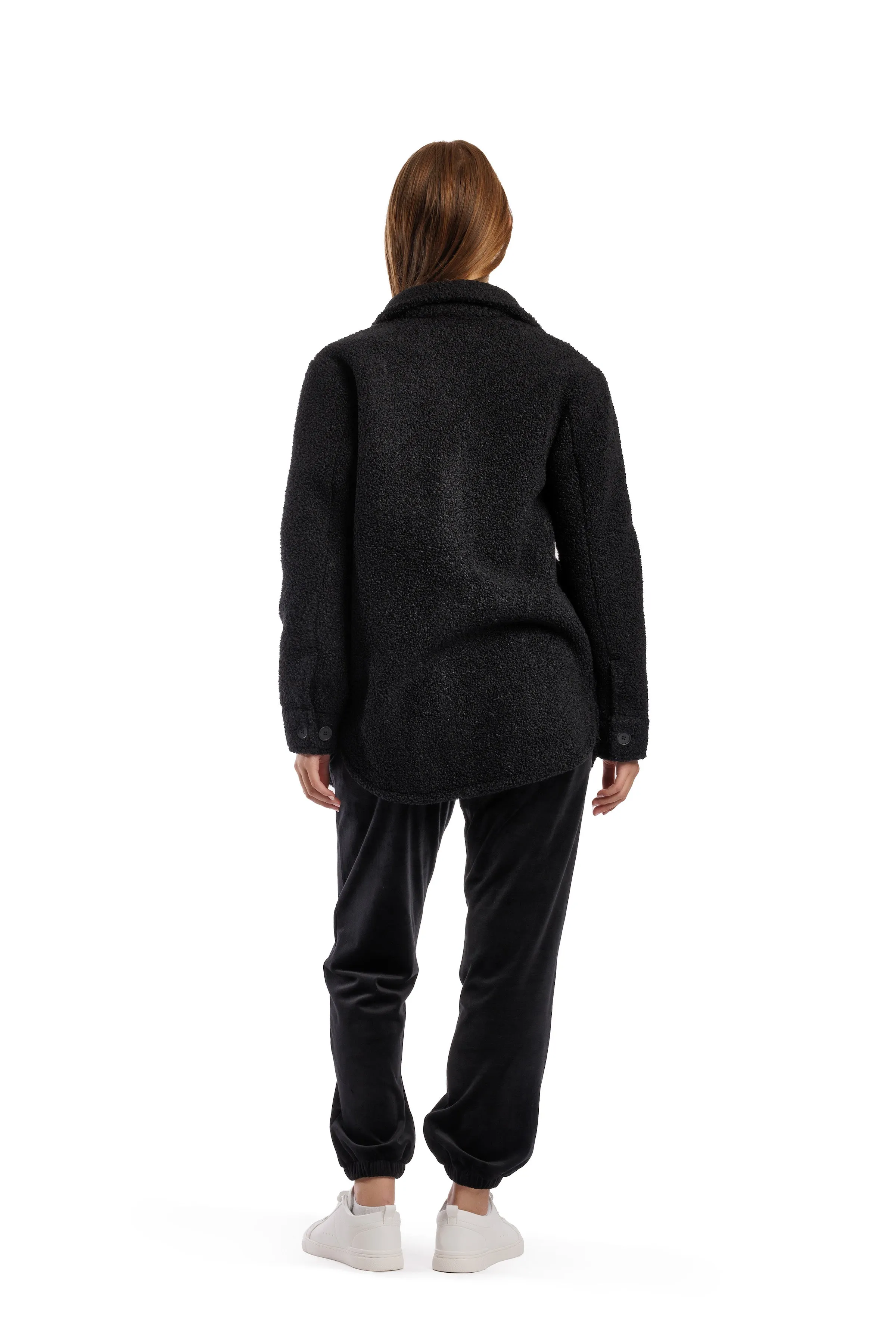 Amber Teddy sherpa shacket in black