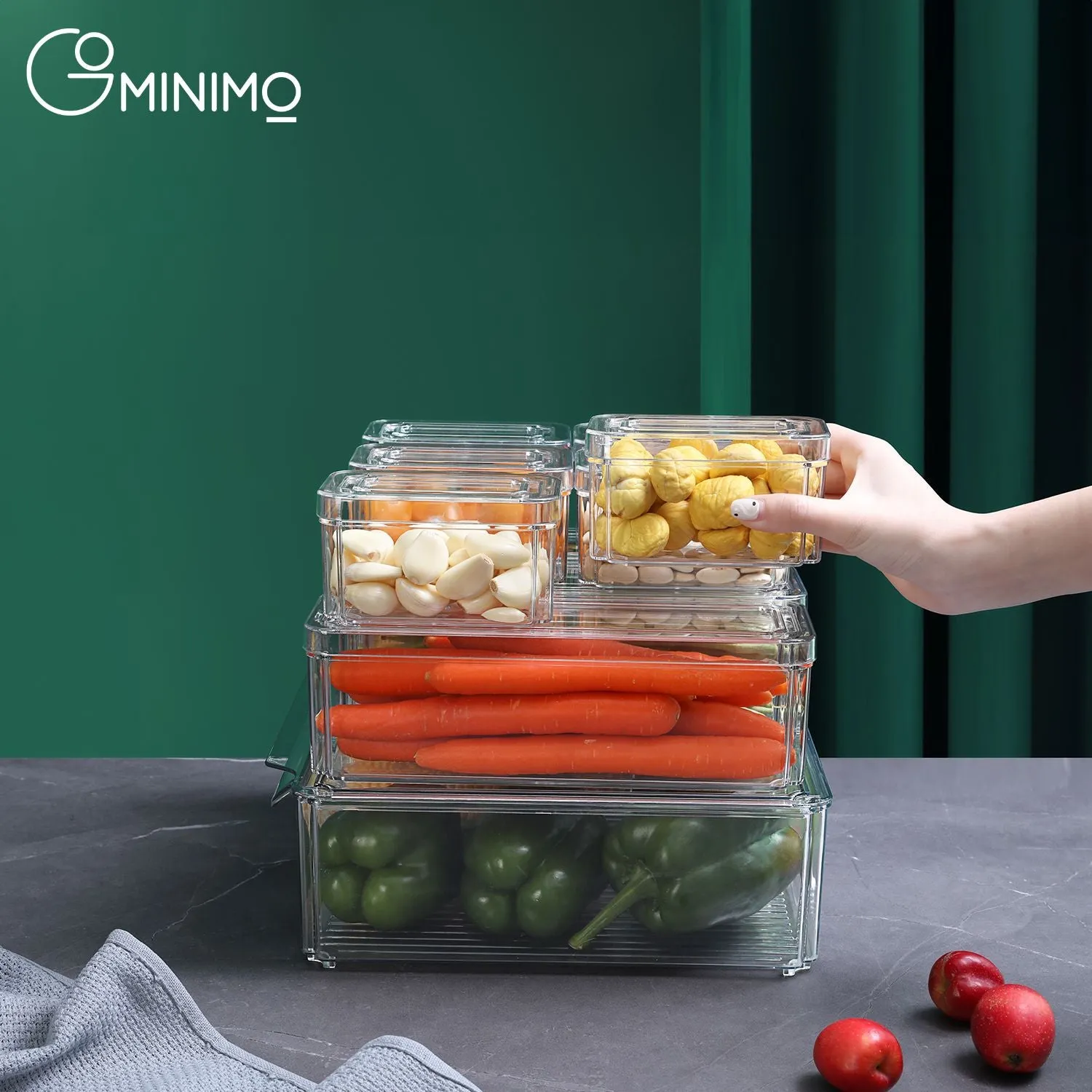 Anti-Slip Clear PET Stackable Fridge Bins Set - GOMINIMO