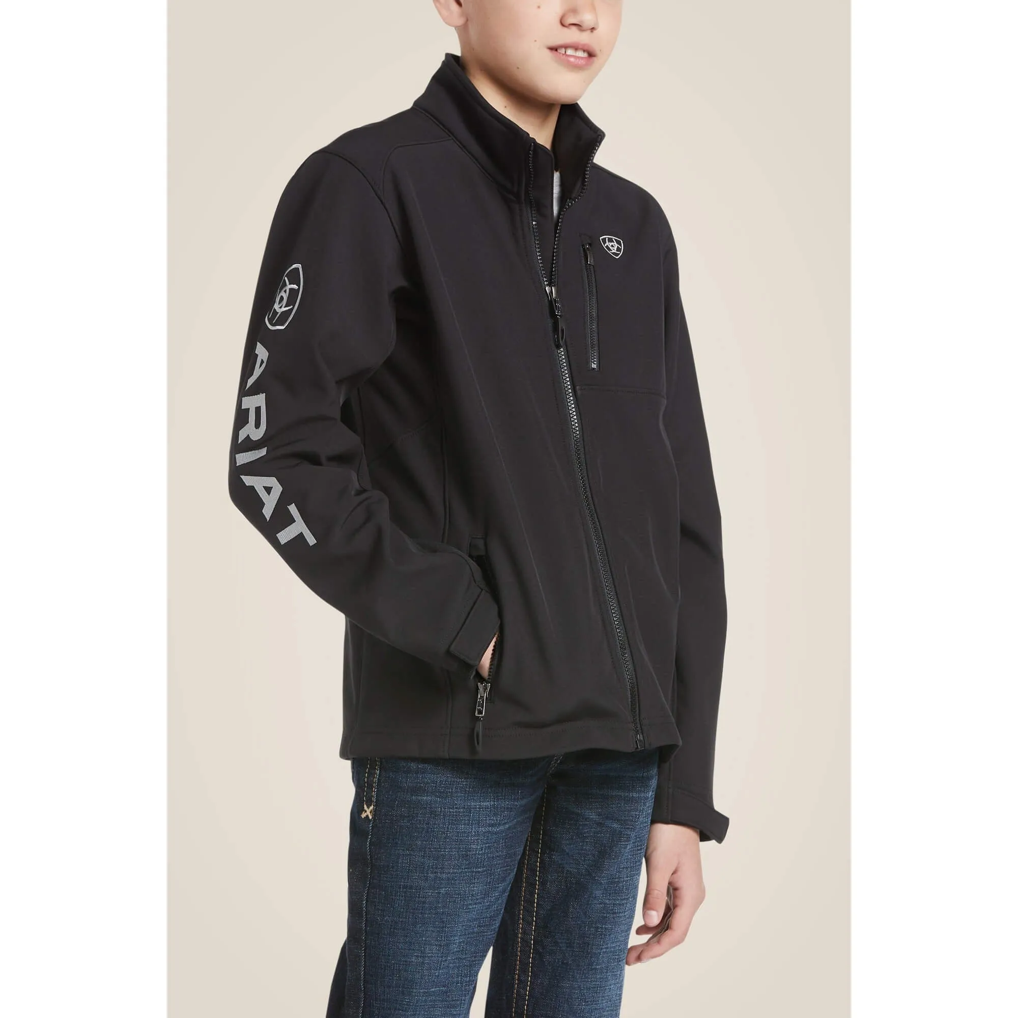 Ariat Kid's Black and Silver Logo 2.0 Softshell Jacket