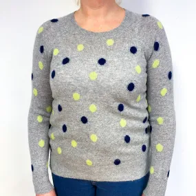 Ash Grey Polka Dot Cashmere Crew Neck Jumper Large