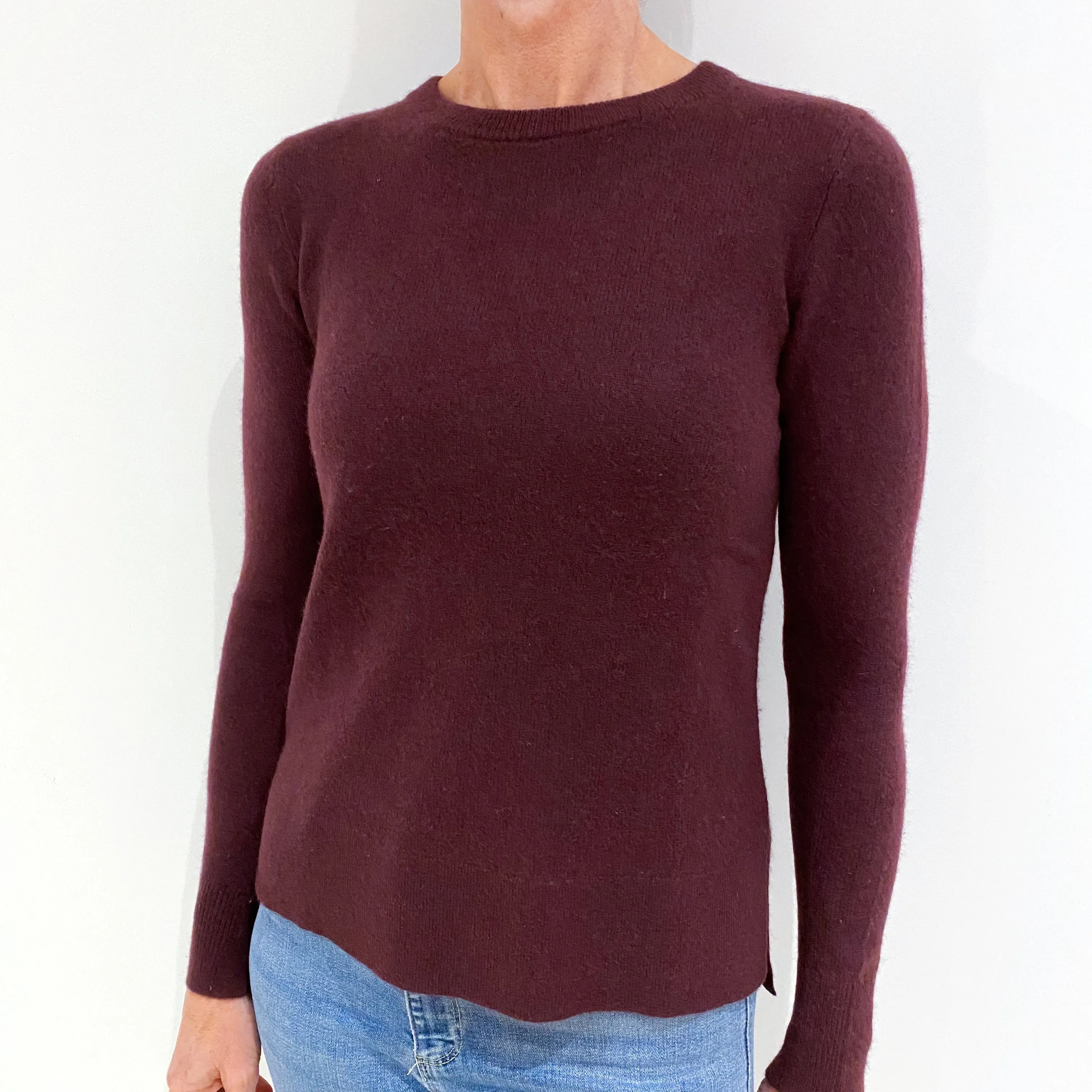 Aubergine Purple Cashmere Crew Neck Jumper Small