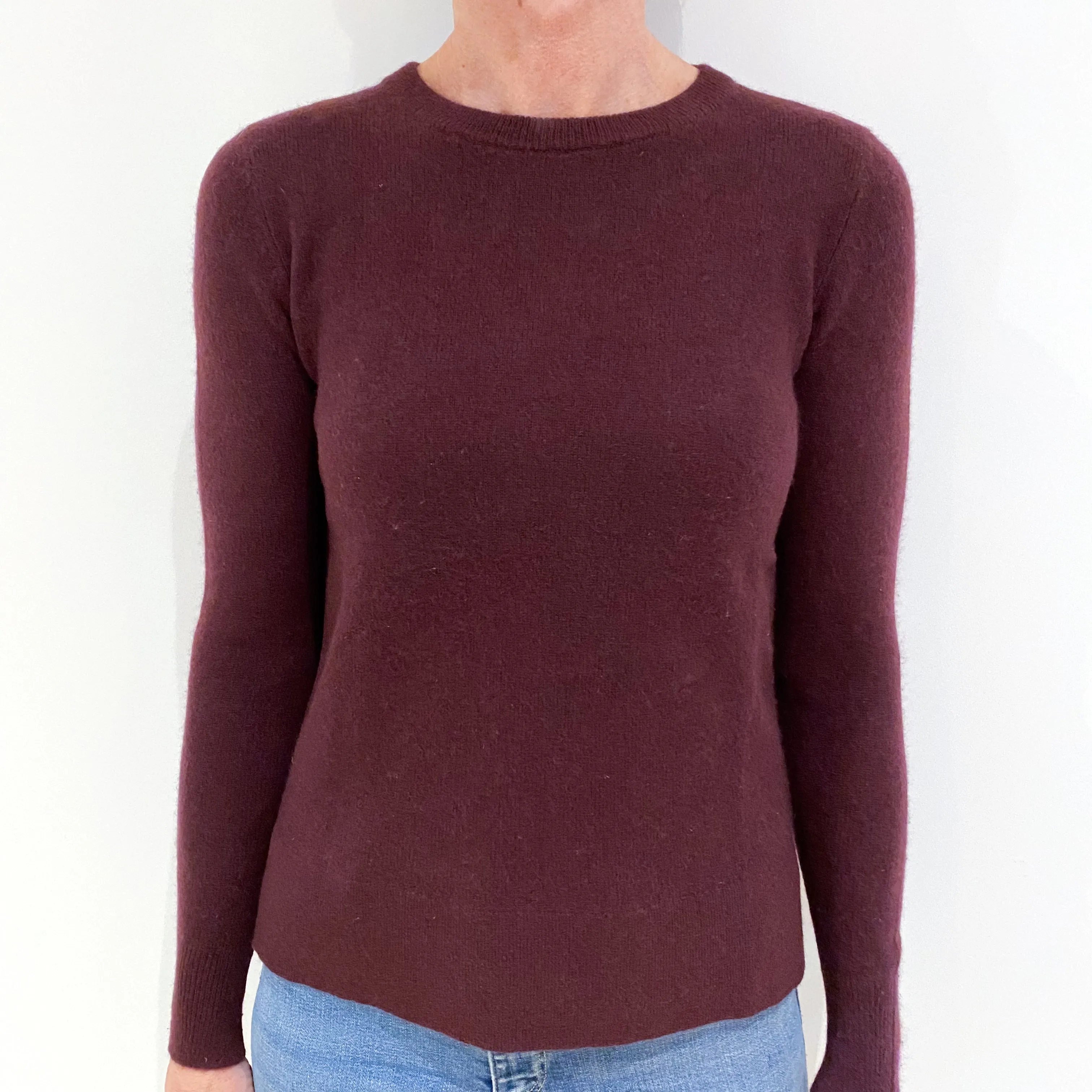 Aubergine Purple Cashmere Crew Neck Jumper Small