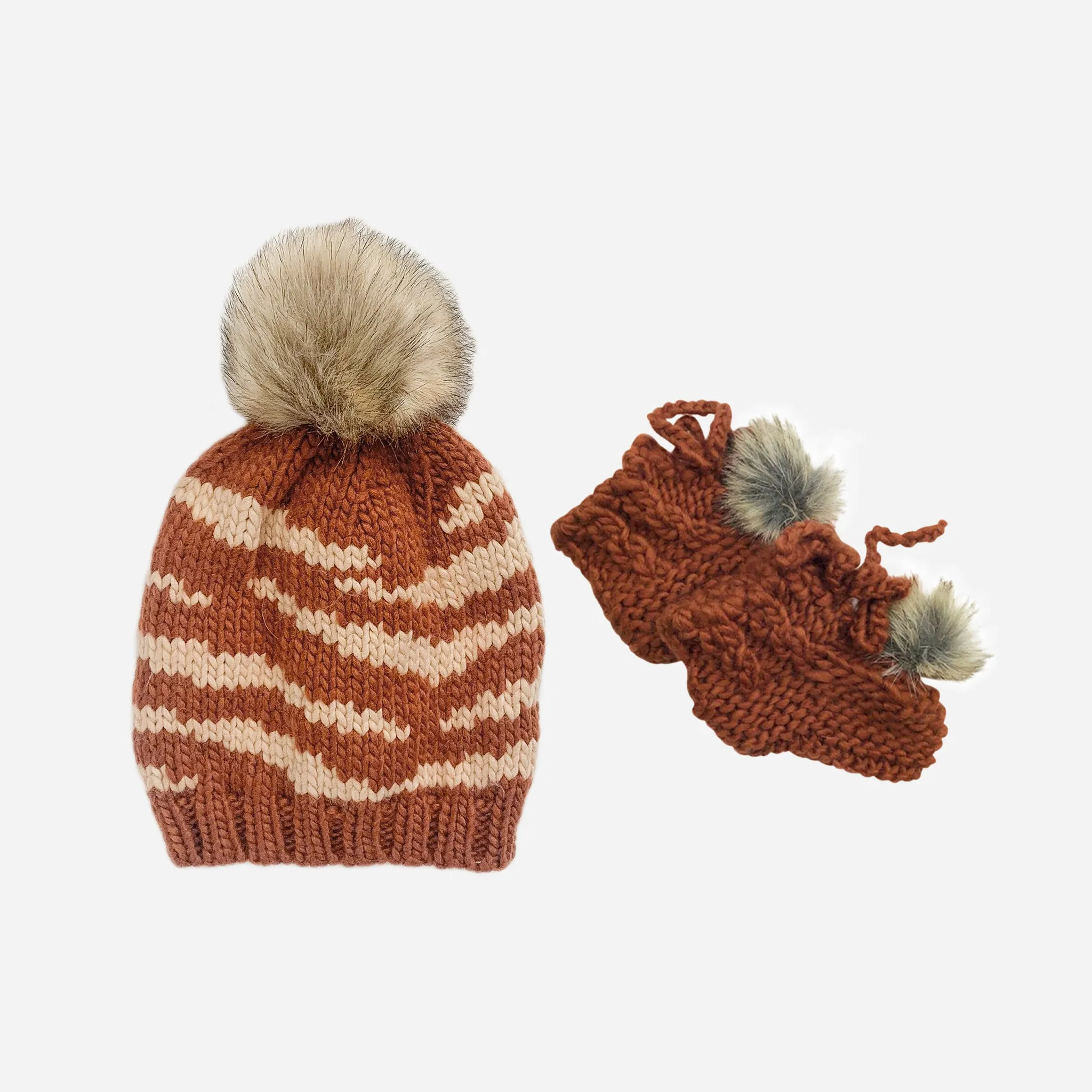 Baby Tiger Hat and Booties Set, Cinnamon/Latte