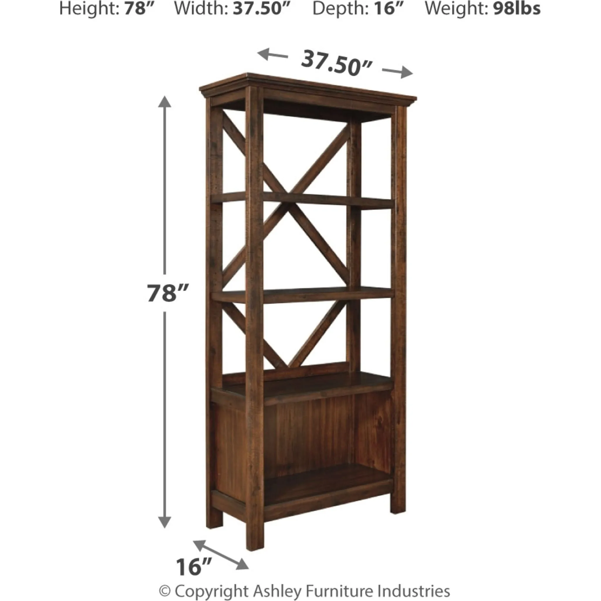 Baldridge Large Bookcase - Rustic Brown