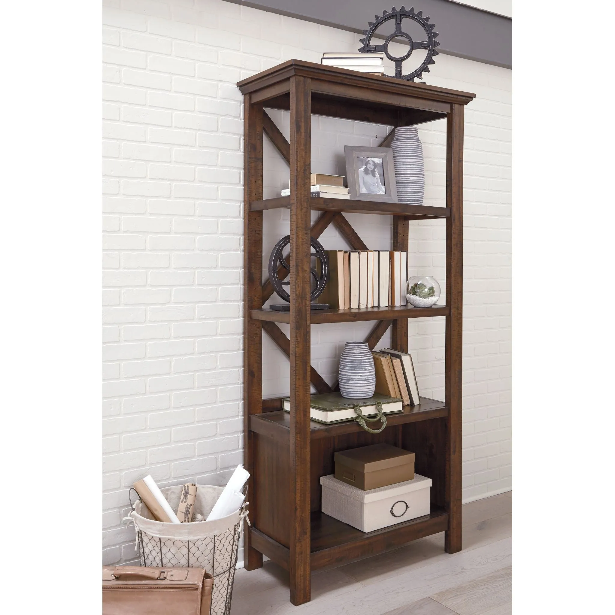 Baldridge Large Bookcase - Rustic Brown