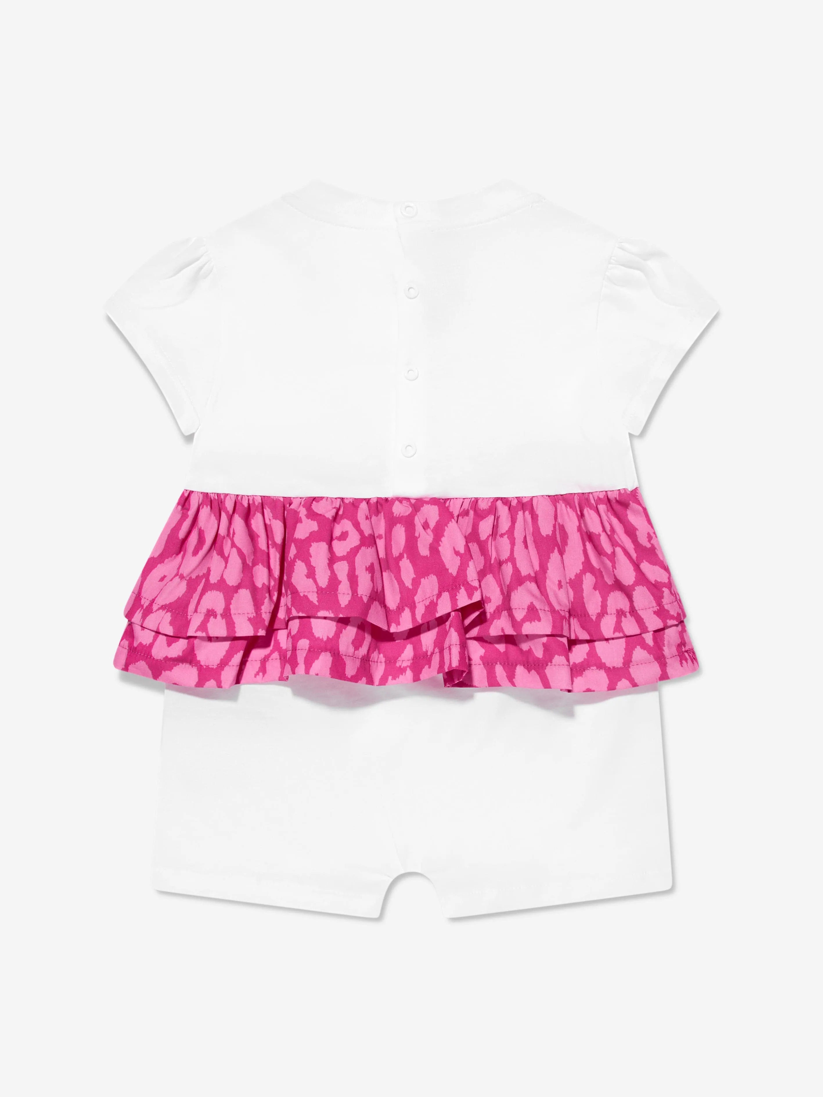 Balmain Baby Girls Leopard Ruffle Romper in White