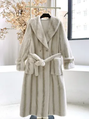 Beige 1950s Fur Collar Faux Fur Coat