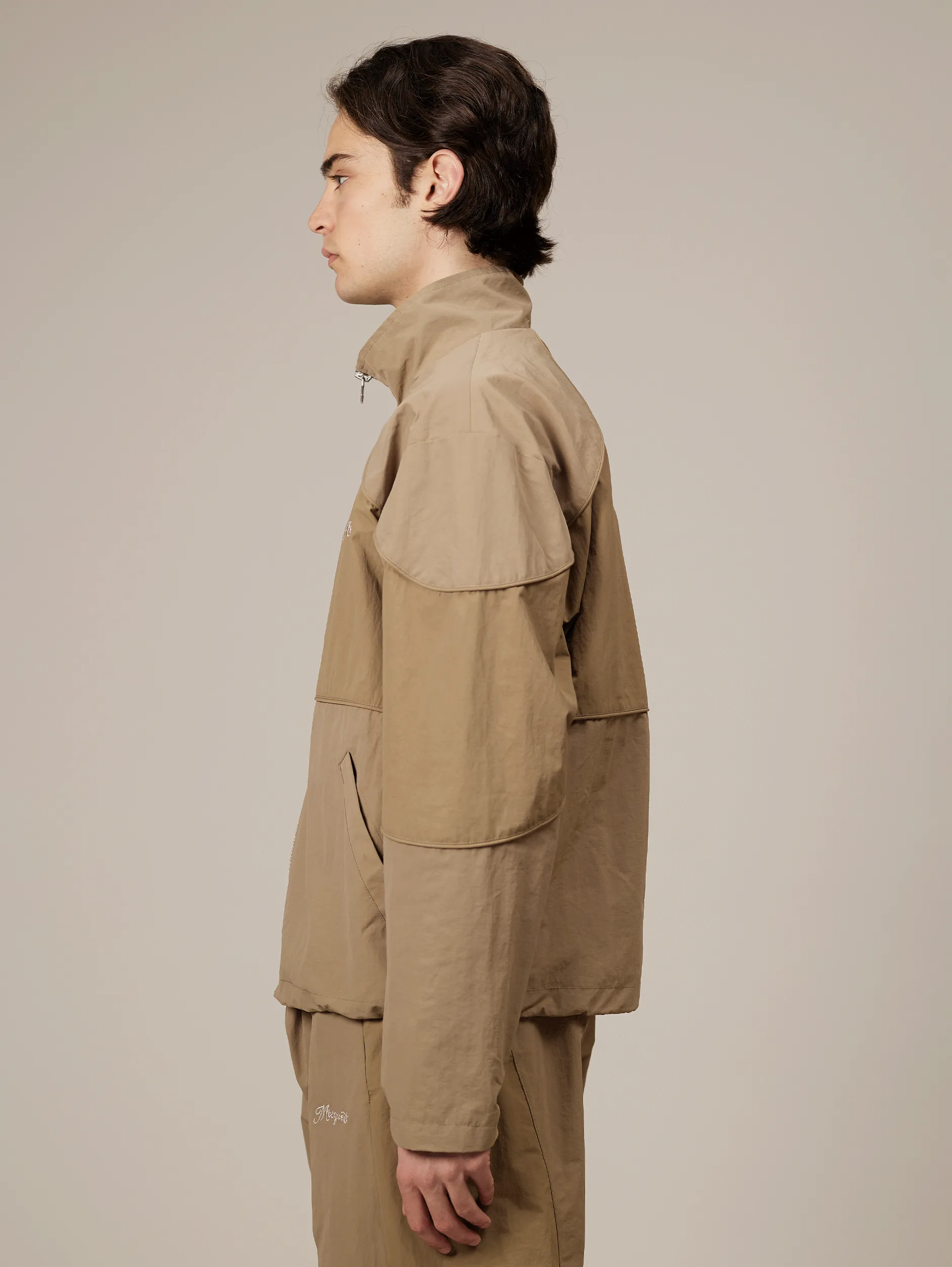 BEIGE CONTRAST NYLON TRACK JACKET