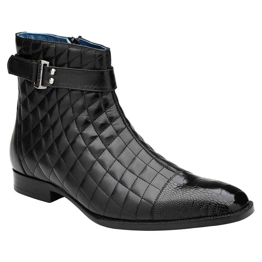 Belvedere Libero Black Ostrich Leg & Quilted Leather Boots