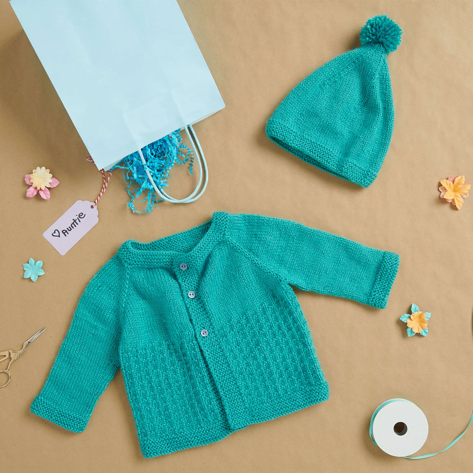 Bernat Knit Yoke Baby Cardigan & Hat