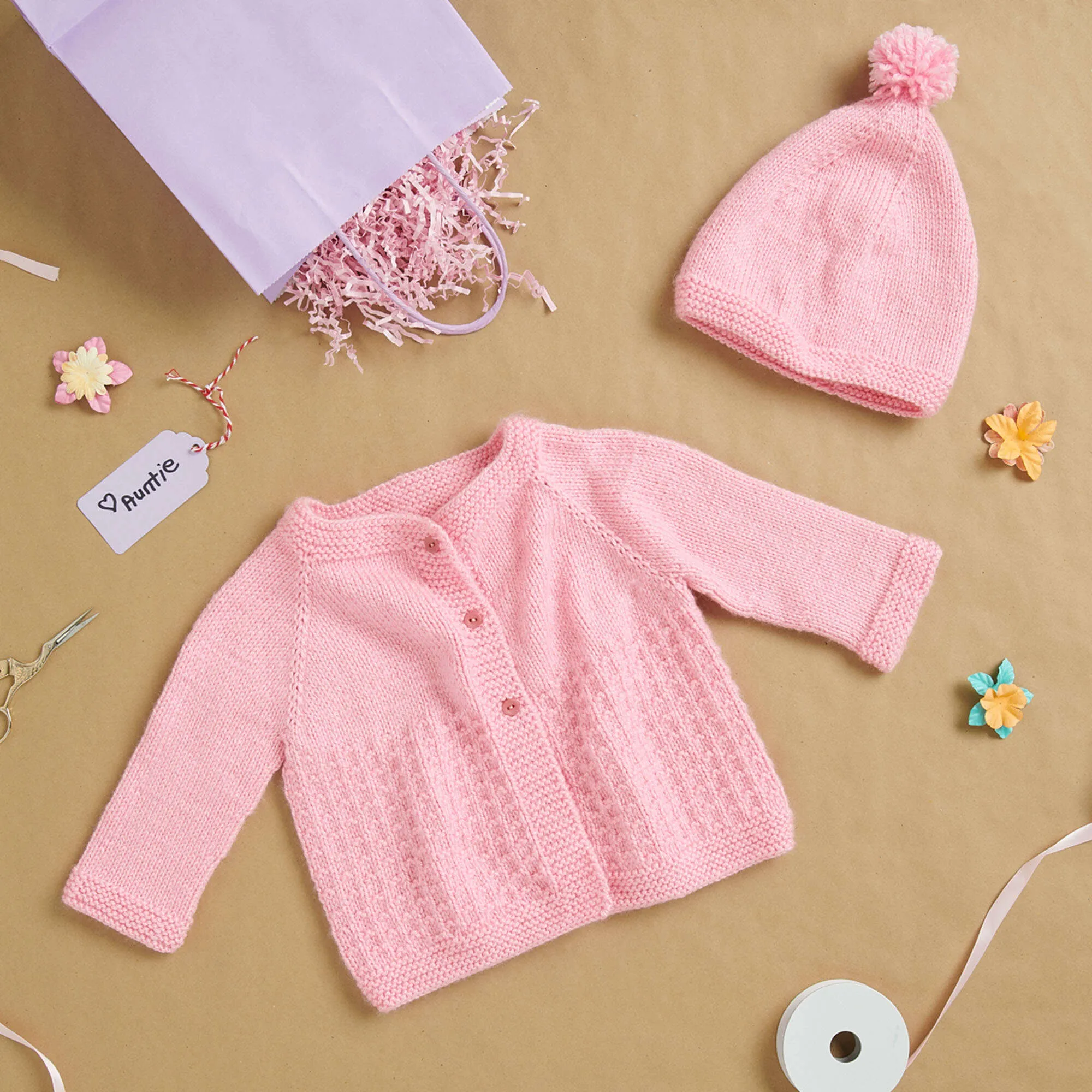 Bernat Knit Yoke Baby Cardigan & Hat