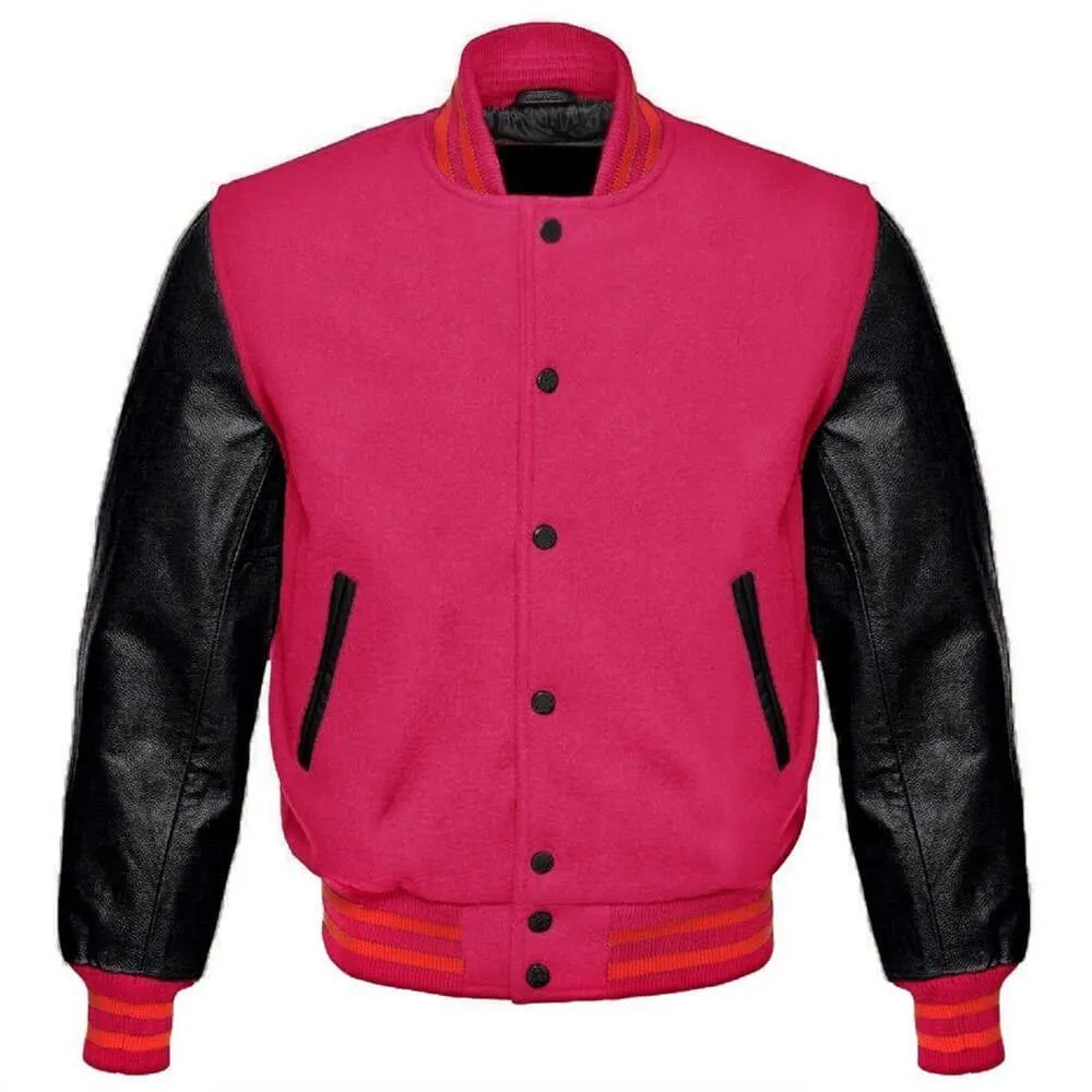 Black and Pink Letterman Jacket with Customizable Features