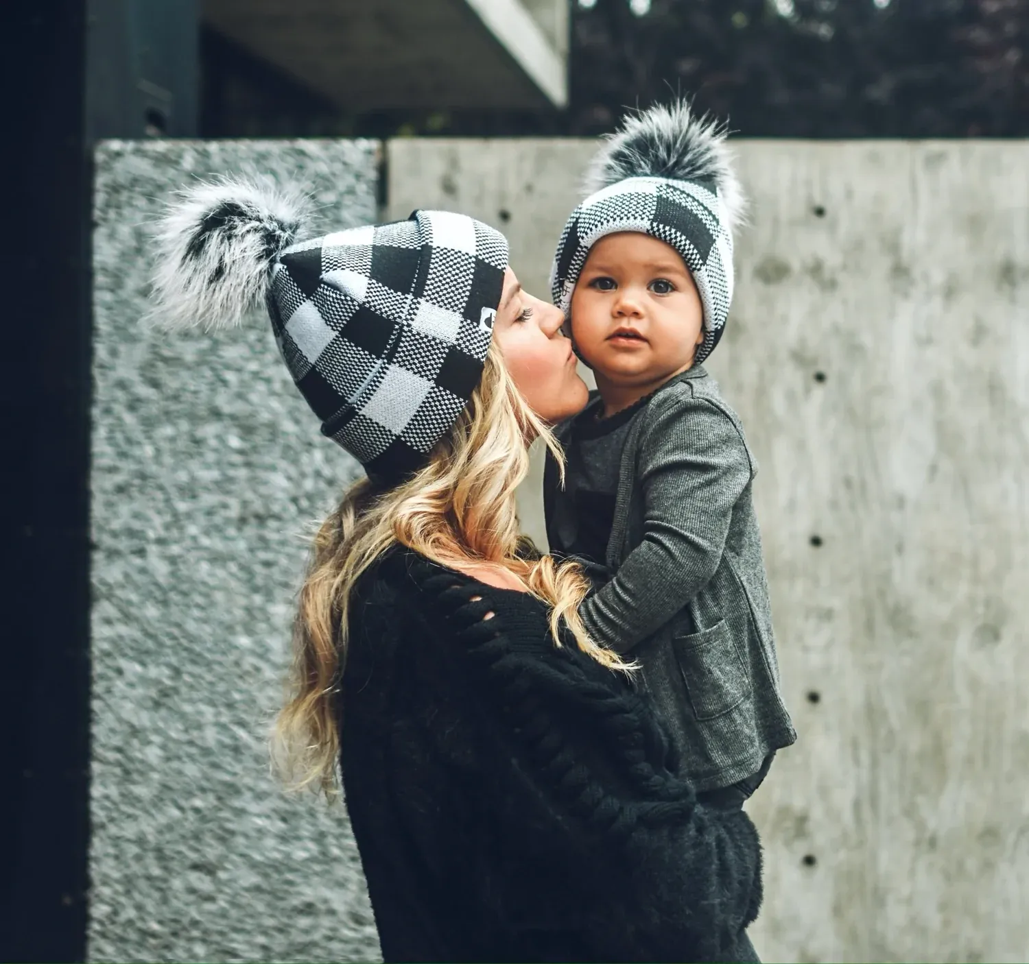 Black and White Plaid Beanie