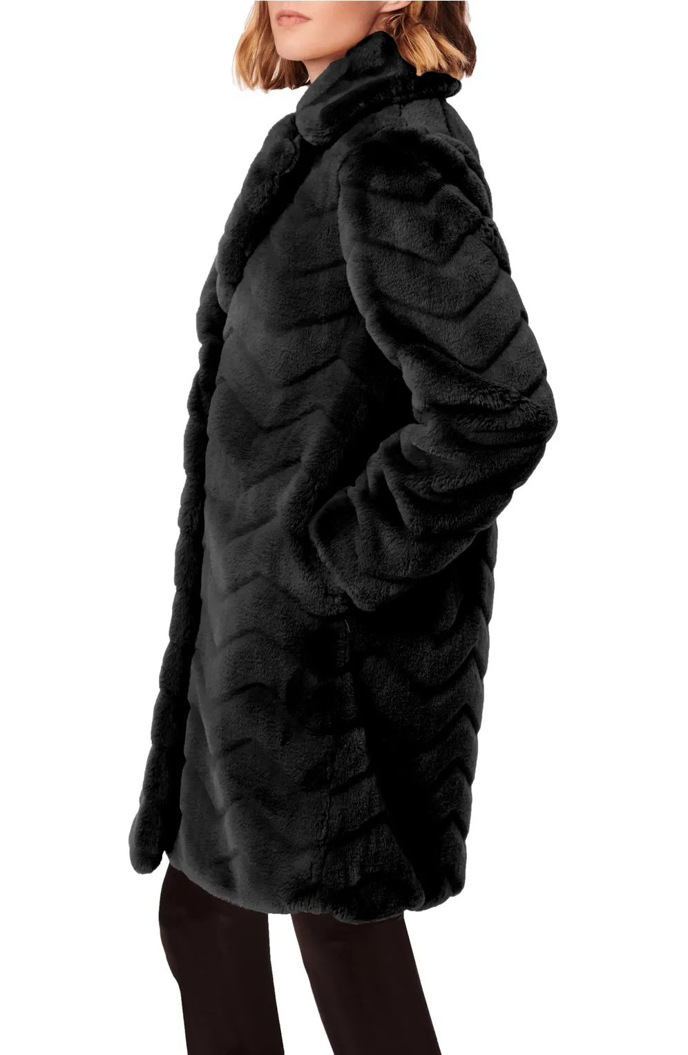 Black Mid Length Faux Fur Coat