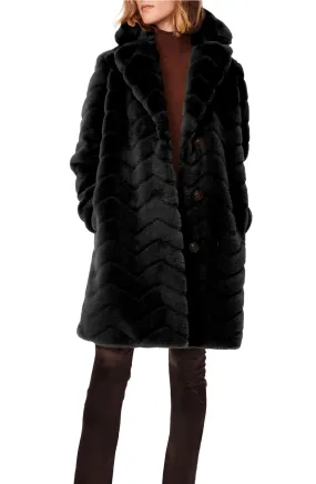 Black Mid Length Faux Fur Coat