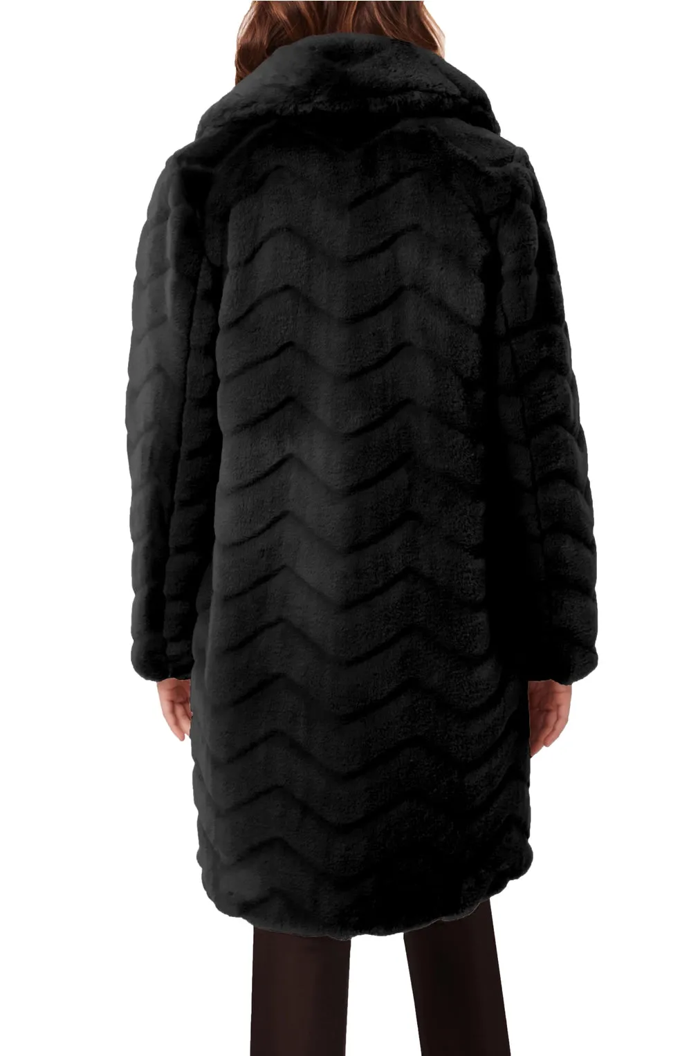 Black Mid Length Faux Fur Coat