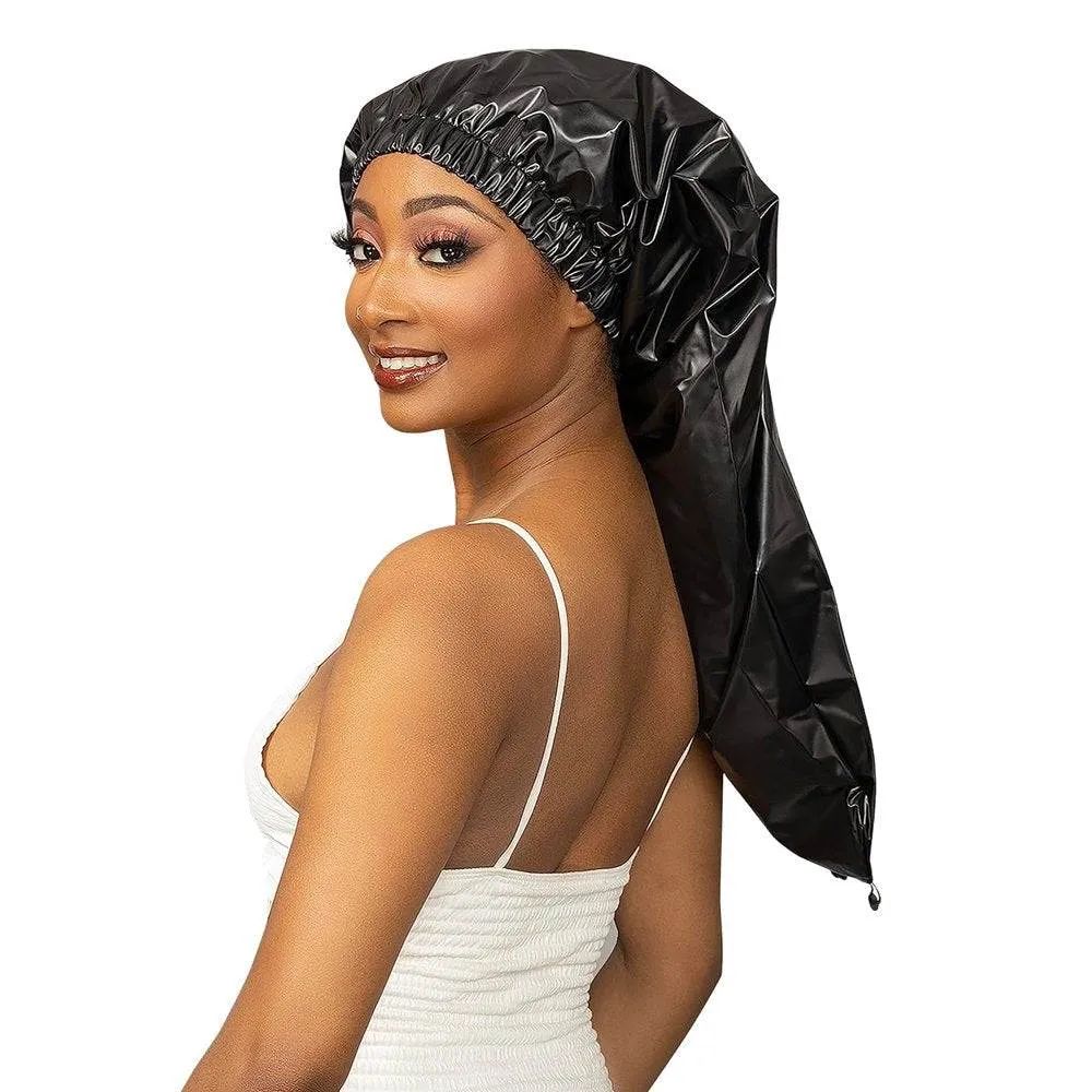 Black Shower Cap Waterproof for Females Long Hair