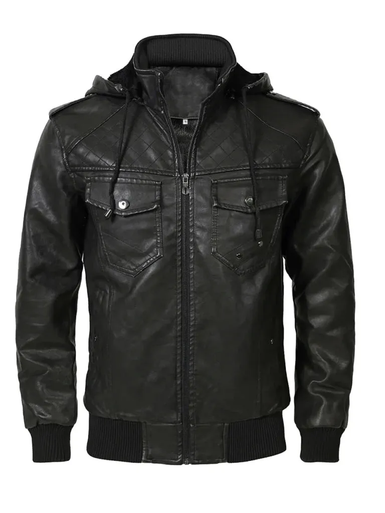 Black Trucker Quilted Leather Jacket