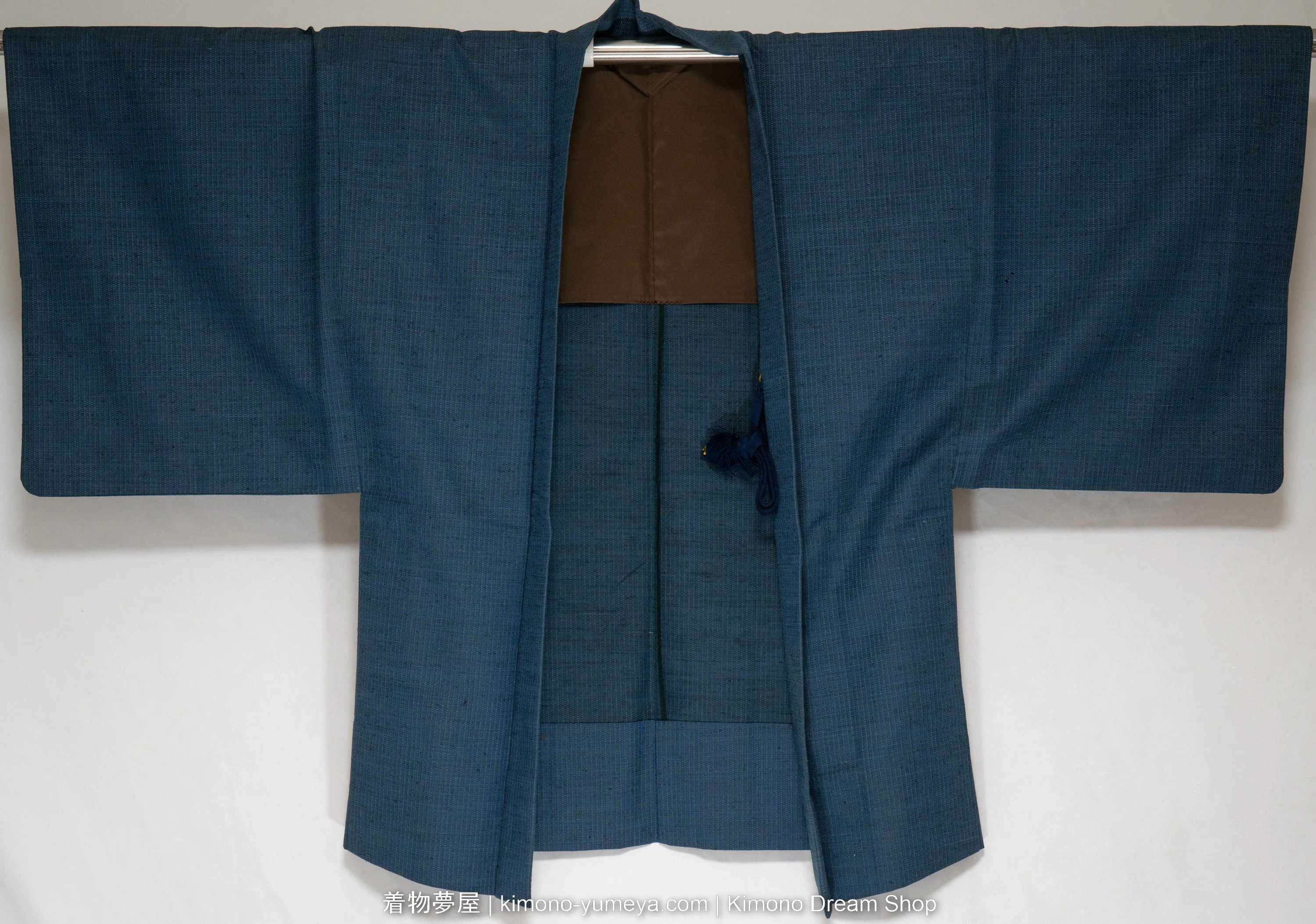 Blue & Black Men's Haori - Wool & Polyester Blend - Rising Steam Tachiwaku Pattern - Vintage Jacket for Male's Kimono