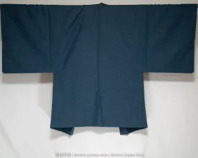 Blue & Black Men's Haori - Wool & Polyester Blend - Rising Steam Tachiwaku Pattern - Vintage Jacket for Male's Kimono