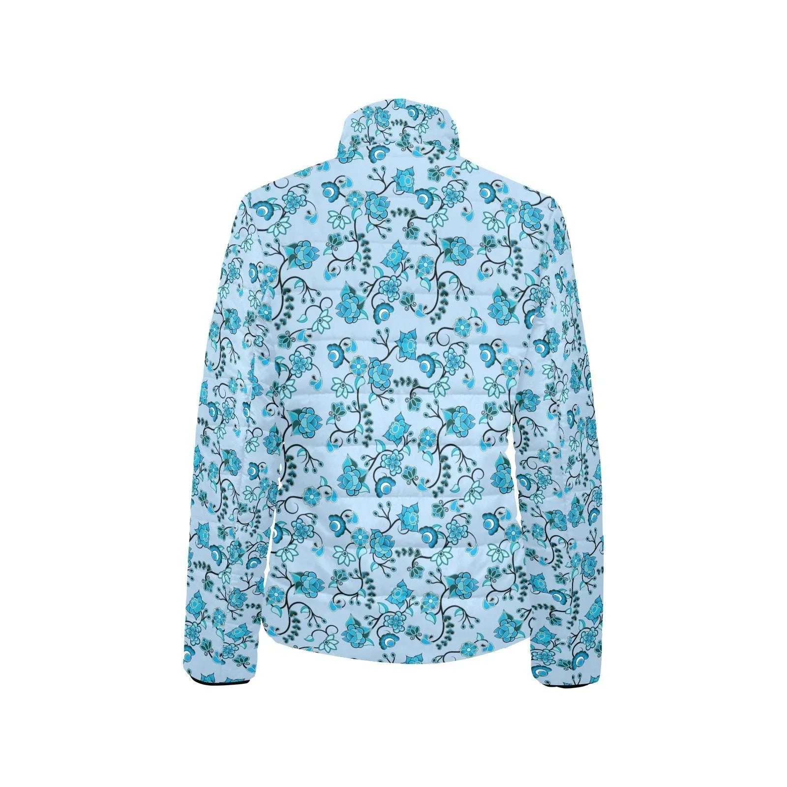 Blue Floral Amour Women's Stand Collar Padded Jacket