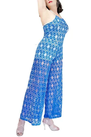 blue zig-zag halter tango jumpsuit