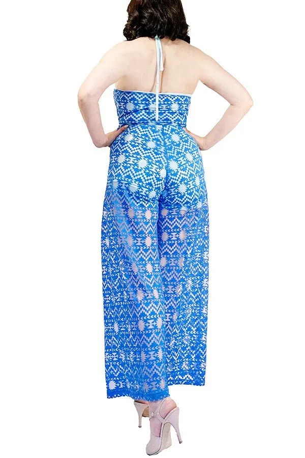 blue zig-zag halter tango jumpsuit