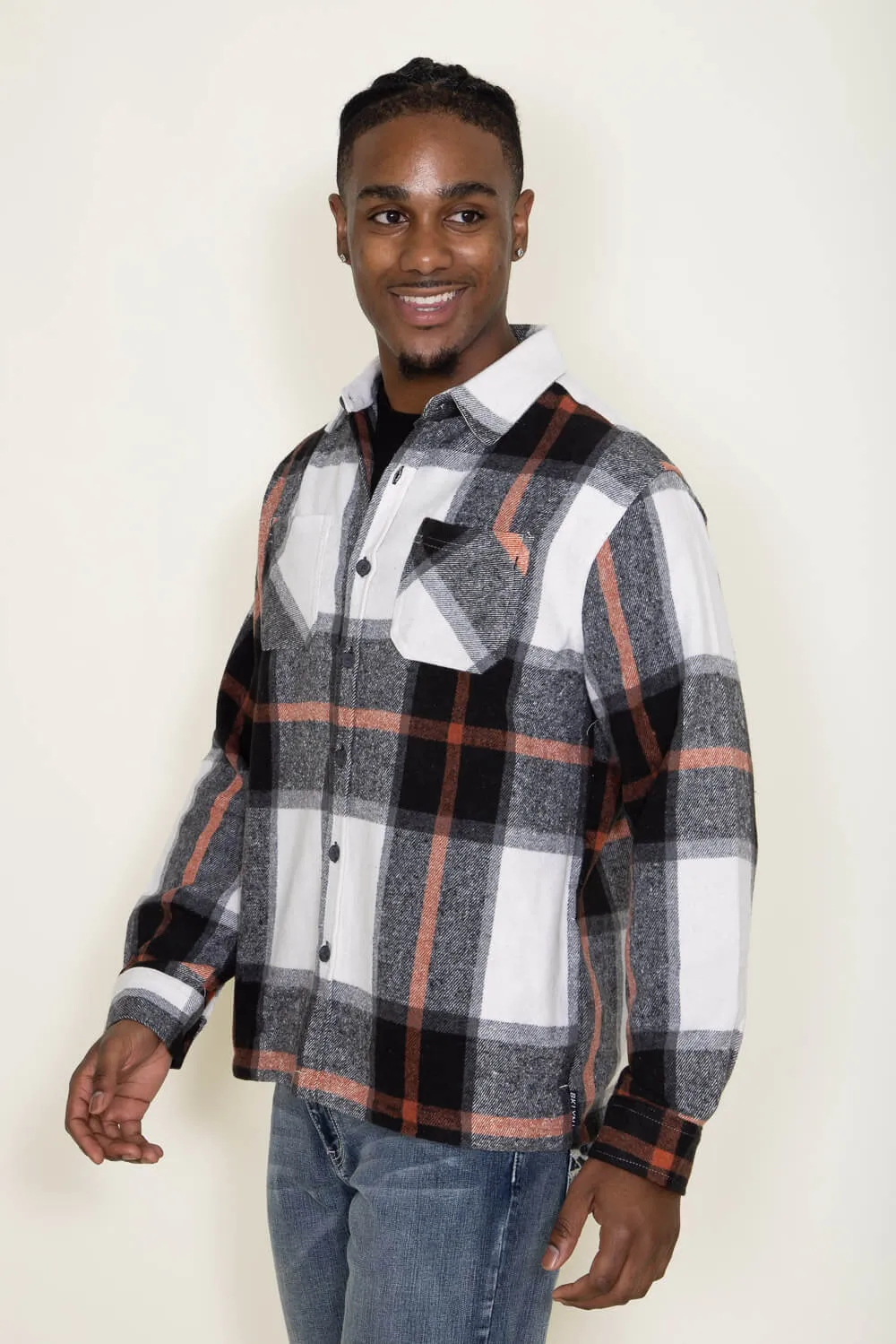 Brooklyn Cloth Heavy Flannel Shacket for Men in Black Cream | BKMD723F-BKE