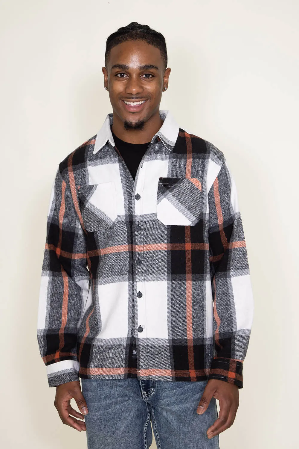 Brooklyn Cloth Heavy Flannel Shacket for Men in Black Cream | BKMD723F-BKE