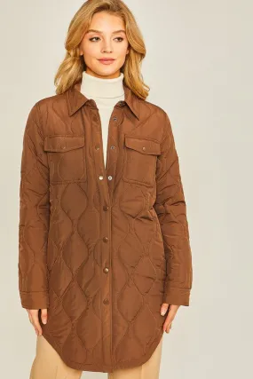 Brown Diamond Quilted Long Line Shacket