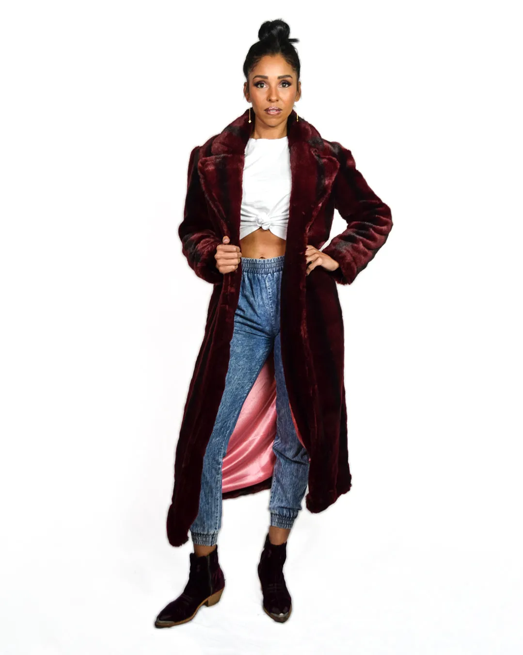 Burgundy Faux Fur Coat