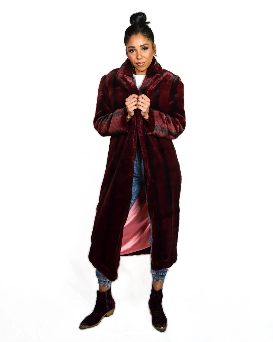 Burgundy Faux Fur Coat