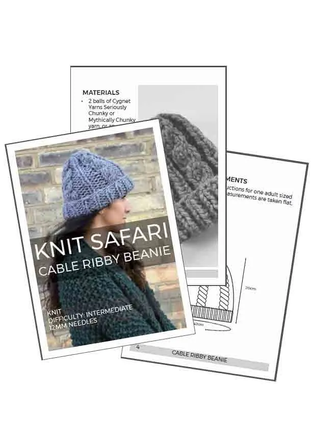 Cable Ribby Beanie - Downloadable Chunky Knitting Pattern