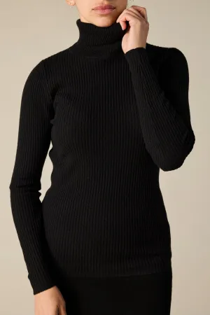 Cashmere Rib Knit Turtleneck in Black