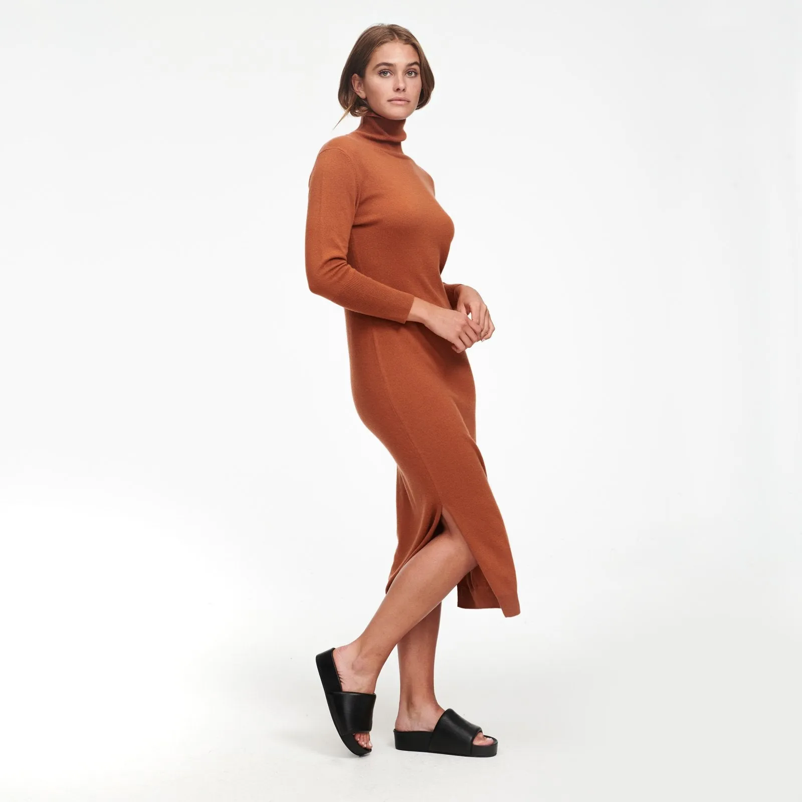 Cashmere Turtleneck Dress with Slits