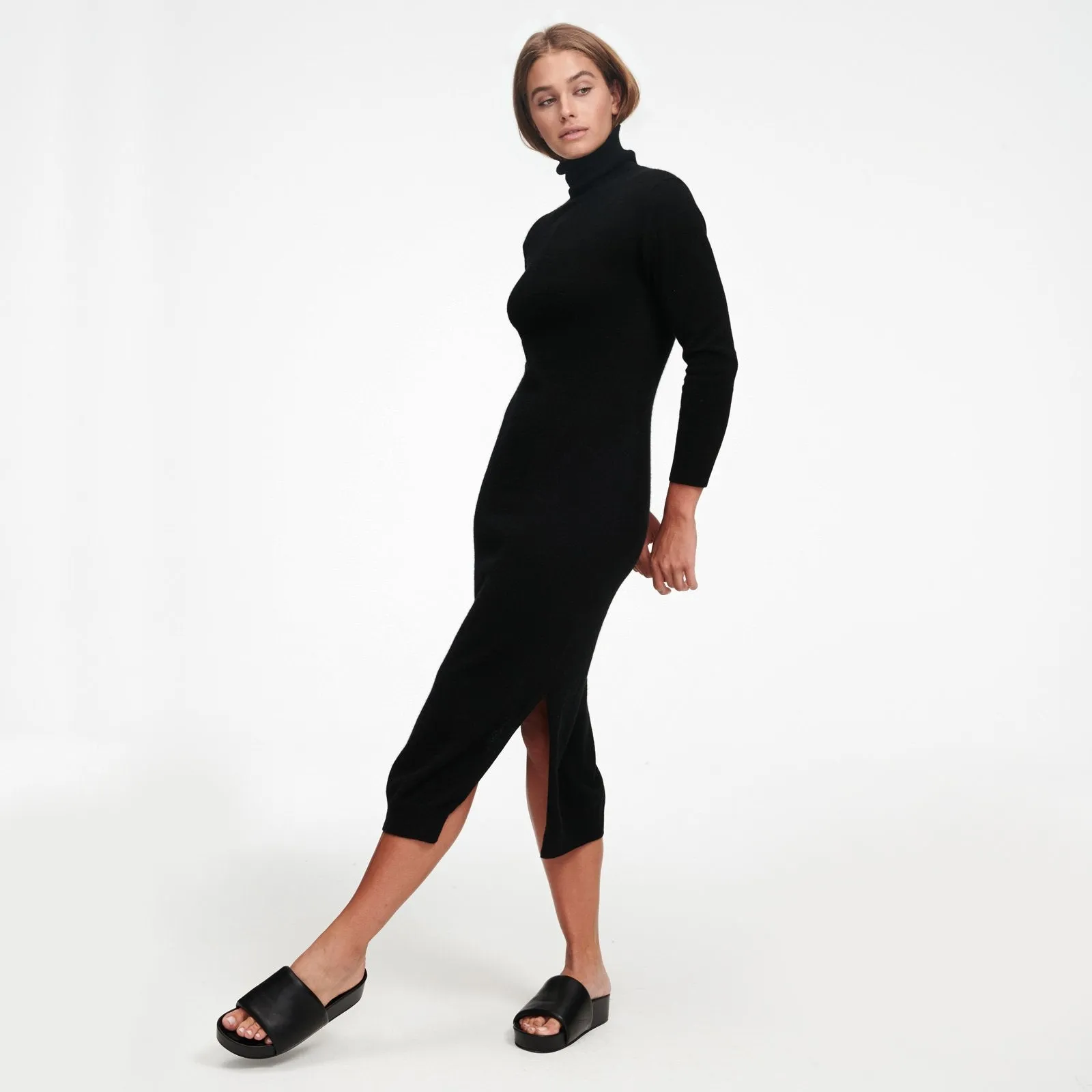 Cashmere Turtleneck Dress with Slits