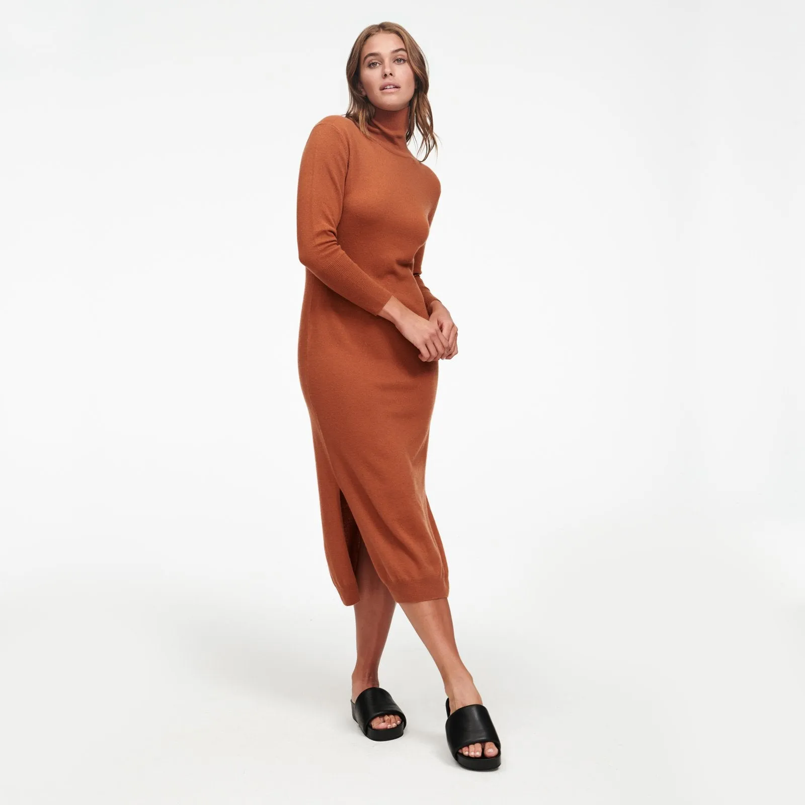 Cashmere Turtleneck Dress with Slits