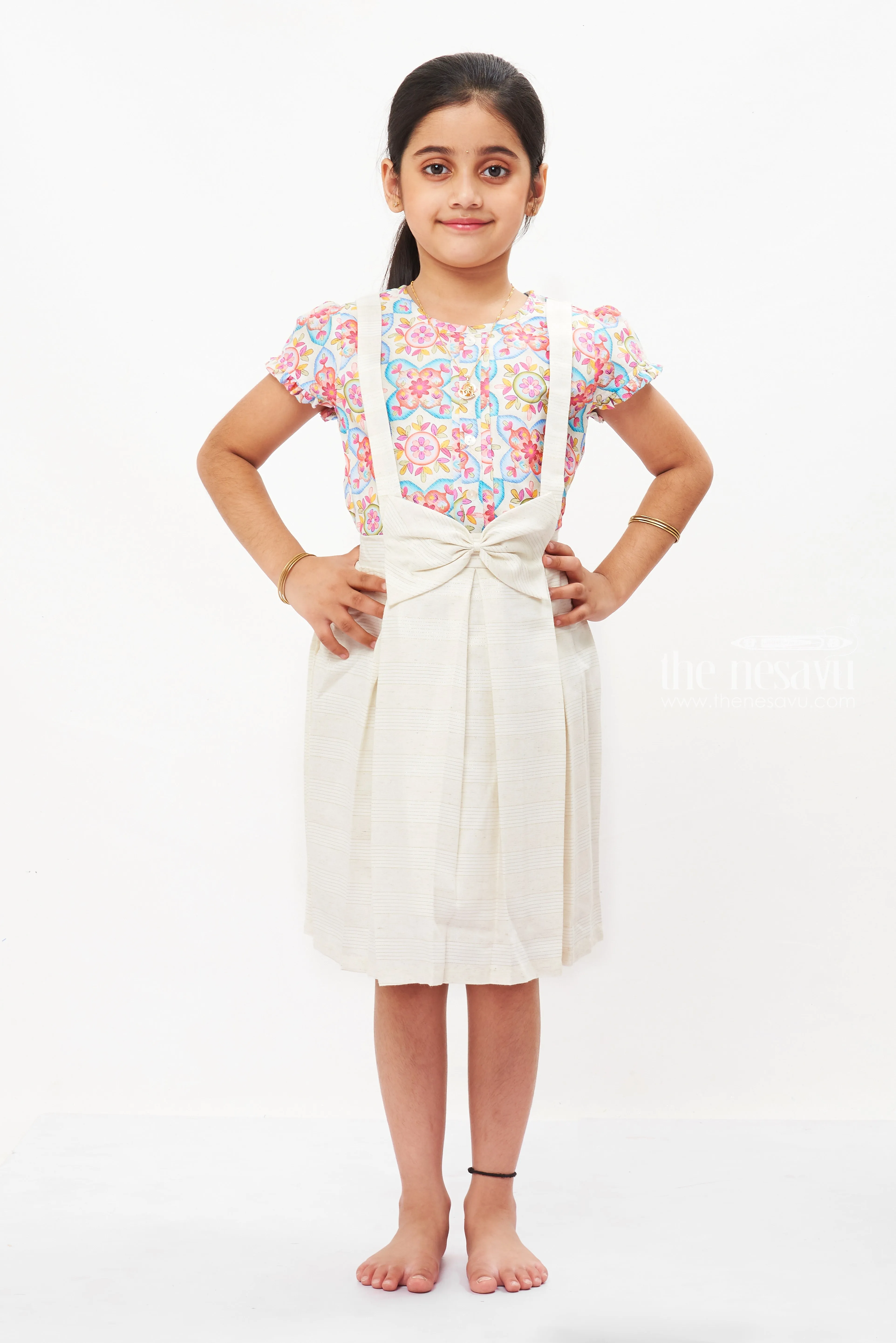 Charming Floral Accent Cotton Frock for Girls - Fresh and Playful