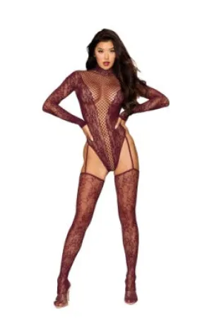 Cherry Lacquer Knitted Lace Teddy Bodystocking